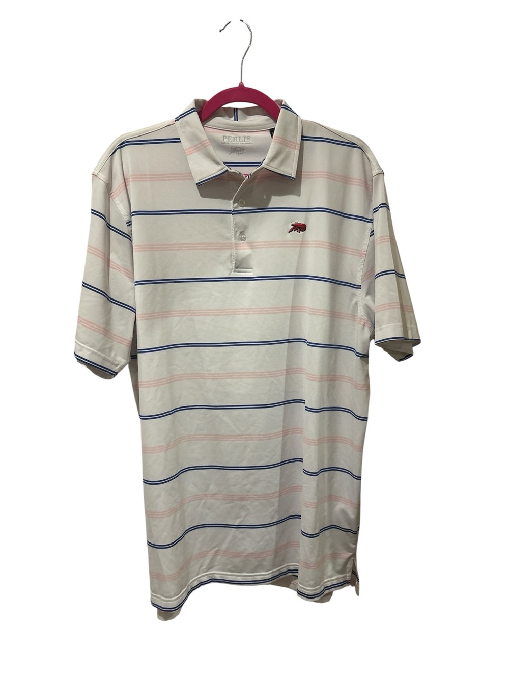 Men's Cream Polo with Navy and Light Pink Stripes